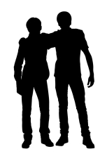 Two teens friends standing near silhouette vector